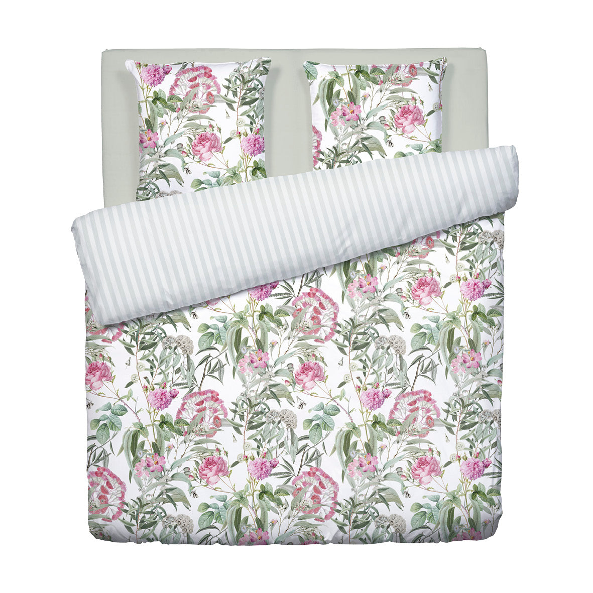 Duvet cover + pillowcase(s) cotton satin - dobby stripe Jardin de Rose ...